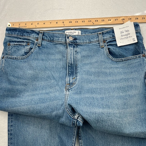NWT Abercrombie & Fitch 34, 18 L Long 90s Straight Ultra High Rise Distressed - Picture 7 of 12